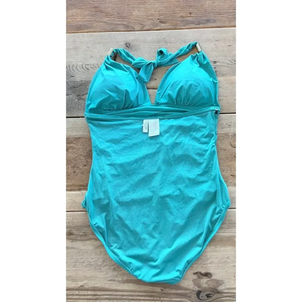 Calvin Klein Teal Green SIZE 10 Shirred Halter One Piece